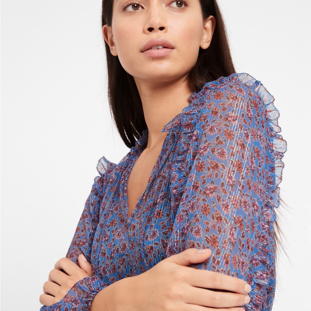Banana Republic Blue and Red Floral Blouse